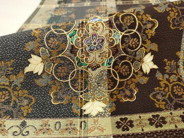 平和屋着物●螺鈿作家　藤本隆士　袋帯　螺鈿　鳳凰花文　正絹　逸品　AABM4791pf