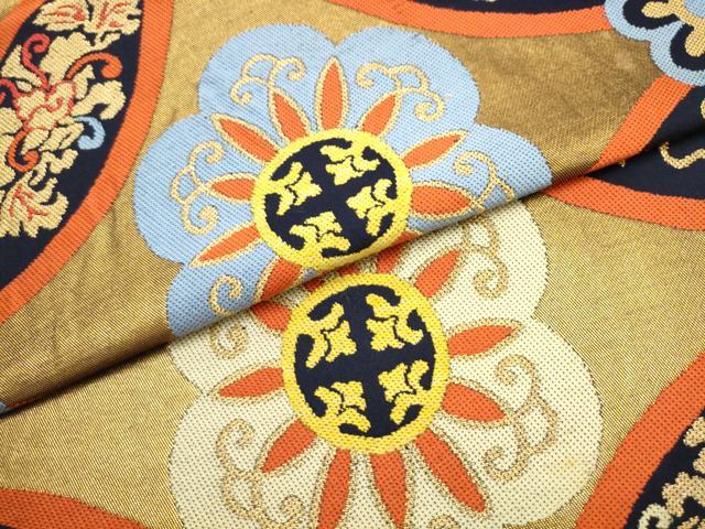 平和屋着物●洛風林　工芸帯地　六通柄　本袋帯　七宝花文　金糸　正絹　逸品　AABM4795pf
