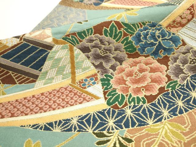 平和屋着物●西陣　白綾苑大庭　六通柄袋帯　花筏　金糸　正絹　逸品　AABM4796pf