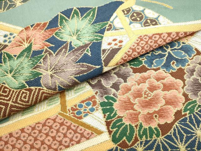 平和屋着物●西陣　白綾苑大庭　六通柄袋帯　花筏　金糸　正絹　逸品　AABM4796pf