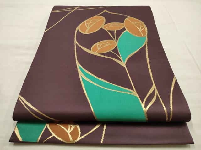 平和屋着物●世界的人形師　辻村寿三郎　ジュサブロー　全通柄袋帯　花束文　金糸　正絹　逸品　AABM4798pf