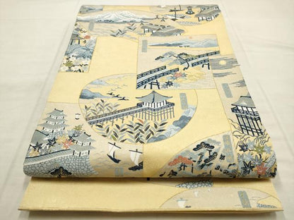 平和屋着物●人間国宝　五代　田畑喜八　六通柄袋帯　風景文　金糸　正絹　逸品　AABM4803pf