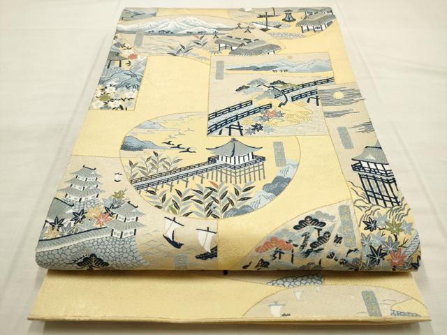 平和屋着物●人間国宝　五代　田畑喜八　六通柄袋帯　風景文　金糸　正絹　逸品　AABM4803pf