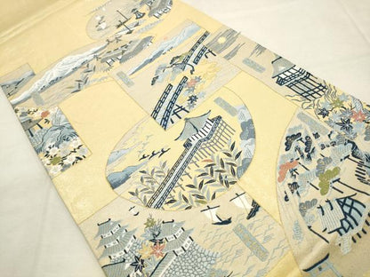 平和屋着物●人間国宝　五代　田畑喜八　六通柄袋帯　風景文　金糸　正絹　逸品　AABM4803pf