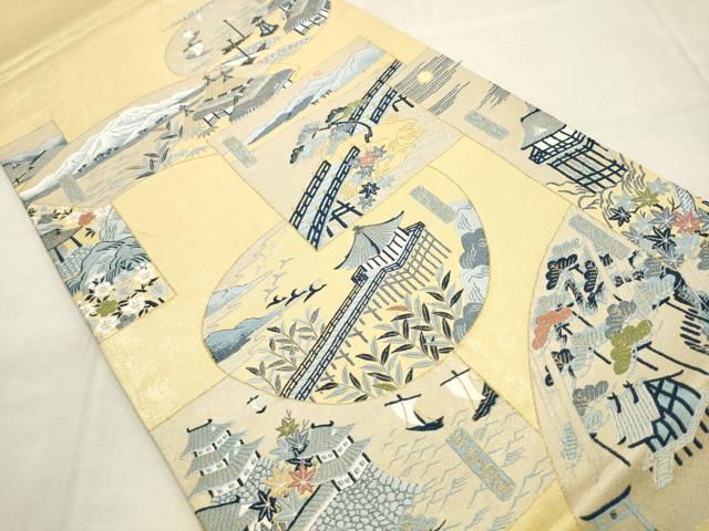 平和屋着物●人間国宝　五代　田畑喜八　六通柄袋帯　風景文　金糸　正絹　逸品　AABM4803pf