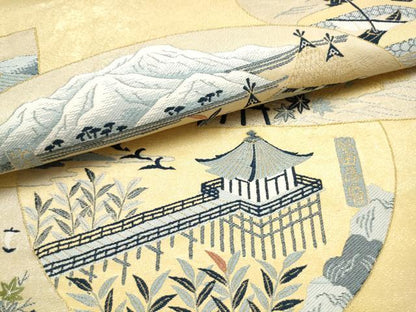 平和屋着物●人間国宝　五代　田畑喜八　六通柄袋帯　風景文　金糸　正絹　逸品　AABM4803pf