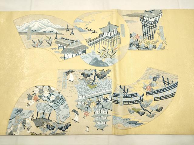 平和屋着物●人間国宝　五代　田畑喜八　六通柄袋帯　風景文　金糸　正絹　逸品　AABM4803pf