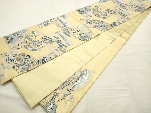 平和屋着物●人間国宝　五代　田畑喜八　六通柄袋帯　風景文　金糸　正絹　逸品　AABM4803pf