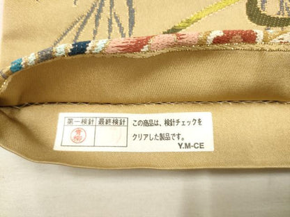 平和屋着物●西陣　白綾苑大庭　六通柄袋帯　花蝶文　金糸　正絹　逸品　AABM4805pf