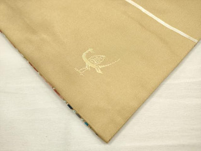 平和屋着物●西陣　白綾苑大庭　六通柄袋帯　花蝶文　金糸　正絹　逸品　AABM4805pf