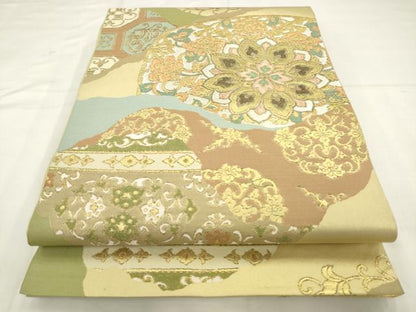 平和屋着物●西陣　川島織物　六通柄　本袋帯　飾花文　金糸　正絹　逸品　AABM4813pf