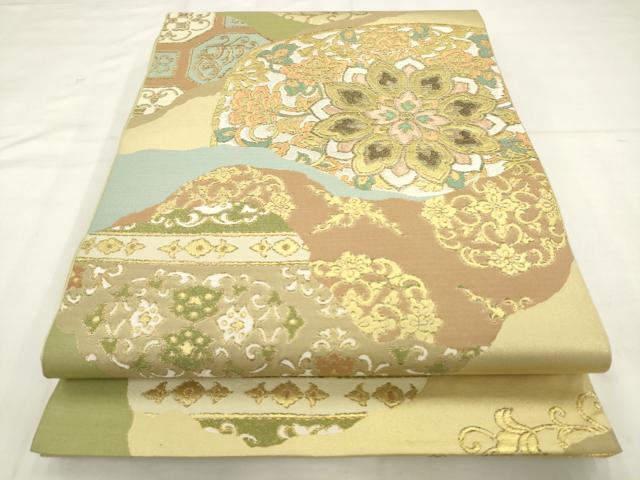平和屋着物●西陣　川島織物　六通柄　本袋帯　飾花文　金糸　正絹　逸品　AABM4813pf