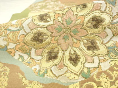 平和屋着物●西陣　川島織物　六通柄　本袋帯　飾花文　金糸　正絹　逸品　AABM4813pf