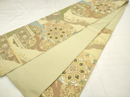 平和屋着物●西陣　川島織物　六通柄　本袋帯　飾花文　金糸　正絹　逸品　AABM4813pf