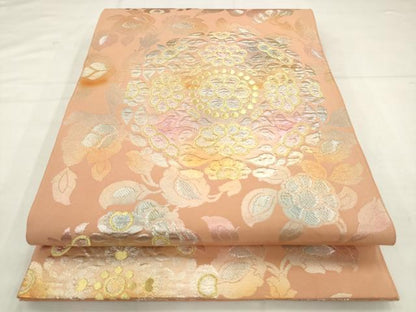 平和屋着物●西陣　川島織物　六通柄　本袋帯　草花丸文　金銀糸　正絹　逸品　AABM4814pf