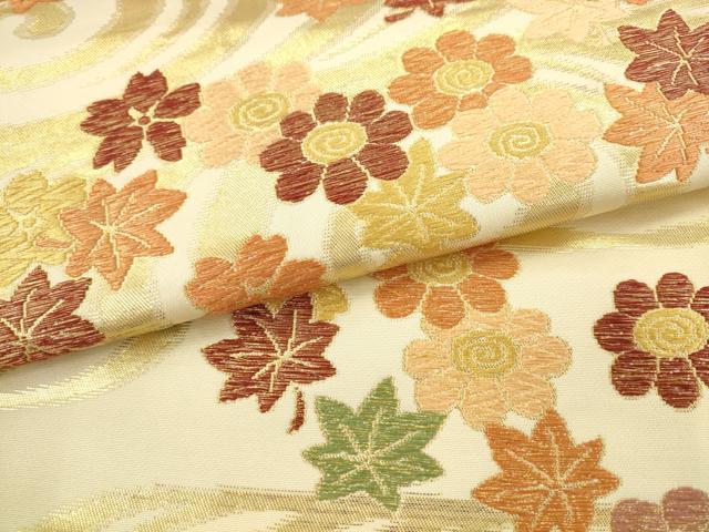 平和屋着物●西陣　川島織物　六通柄　本袋帯　流水草花文　金糸　正絹　逸品　AABM4815pf