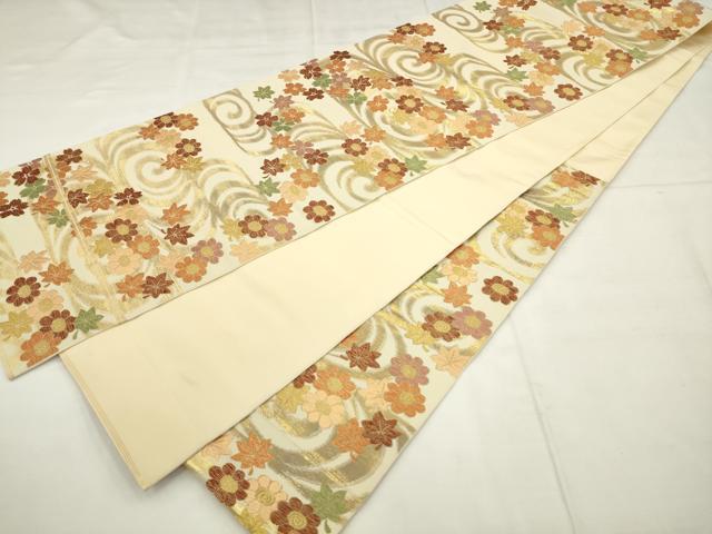 平和屋着物●西陣　川島織物　六通柄　本袋帯　流水草花文　金糸　正絹　逸品　AABM4815pf
