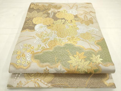 平和屋着物●西陣　川島織物　六通柄　本袋帯　雲取り草花文　金銀糸　正絹　逸品　AABM4816pf