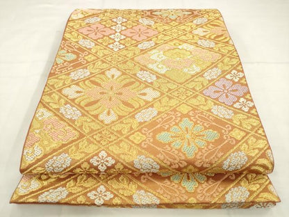 平和屋着物●西陣　川島織物　六通柄　本袋帯　花菱文　金糸　正絹　逸品　AABM4818pf
