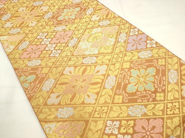 平和屋着物●西陣　川島織物　六通柄　本袋帯　花菱文　金糸　正絹　逸品　AABM4818pf