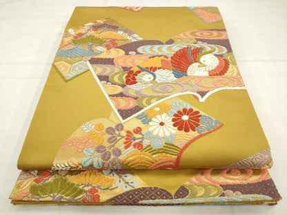 平和屋着物●六通柄袋帯　唐織　鴛鴦花冊子文　金糸　正絹　逸品　AABM4820pf