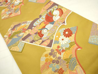 平和屋着物●六通柄袋帯　唐織　鴛鴦花冊子文　金糸　正絹　逸品　AABM4820pf