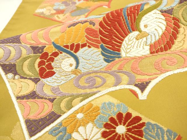平和屋着物●六通柄袋帯　唐織　鴛鴦花冊子文　金糸　正絹　逸品　AABM4820pf