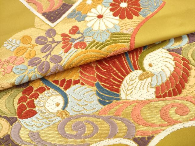 平和屋着物●六通柄袋帯　唐織　鴛鴦花冊子文　金糸　正絹　逸品　AABM4820pf