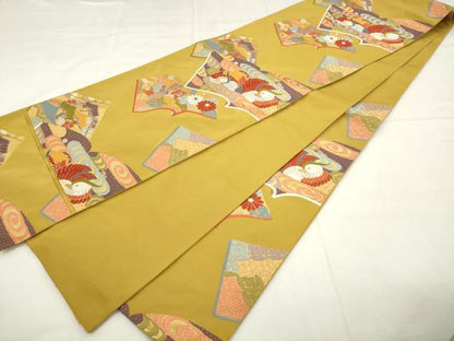 平和屋着物●六通柄袋帯　唐織　鴛鴦花冊子文　金糸　正絹　逸品　AABM4820pf