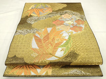 平和屋着物●西陣　川島織物　六通柄　本袋帯　雲取り草花文　金銀糸　正絹　逸品　AABM4824pf