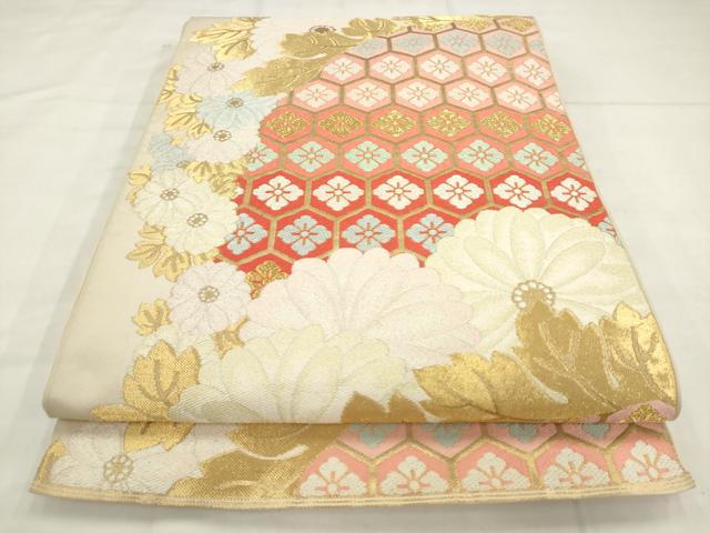 平和屋着物●西陣　川島織物　六通柄　本袋帯　亀甲花文　金糸　正絹　逸品　AABM4827pf