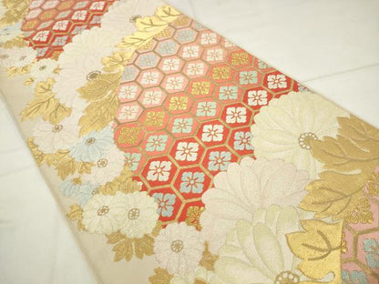 平和屋着物●西陣　川島織物　六通柄　本袋帯　亀甲花文　金糸　正絹　逸品　AABM4827pf