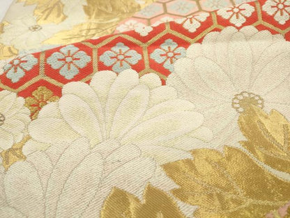 平和屋着物●西陣　川島織物　六通柄　本袋帯　亀甲花文　金糸　正絹　逸品　AABM4827pf