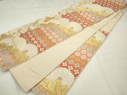 平和屋着物●西陣　川島織物　六通柄　本袋帯　亀甲花文　金糸　正絹　逸品　AABM4827pf