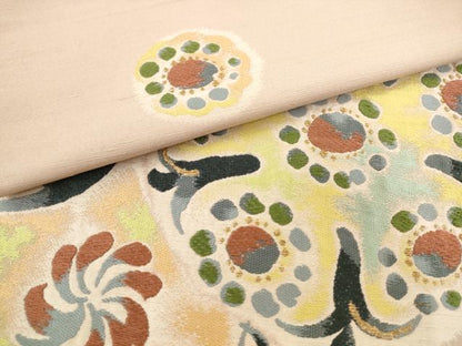 平和屋着物●西陣　川島織物　六通柄　本袋帯　紬地　飾花文　金糸　正絹　逸品　AABM4828pf