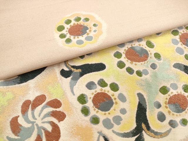 平和屋着物●西陣　川島織物　六通柄　本袋帯　紬地　飾花文　金糸　正絹　逸品　AABM4828pf