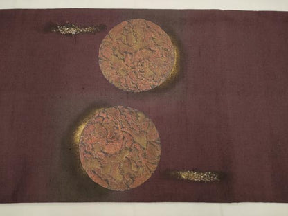 平和屋着物●太鼓柄袋帯　紬地　双鳥花文　金彩　正絹　逸品　AABM4831pf
