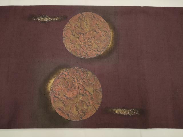 平和屋着物●太鼓柄袋帯　紬地　双鳥花文　金彩　正絹　逸品　AABM4831pf