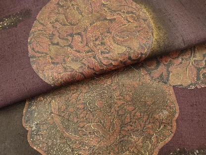 平和屋着物●太鼓柄袋帯　紬地　双鳥花文　金彩　正絹　逸品　AABM4831pf