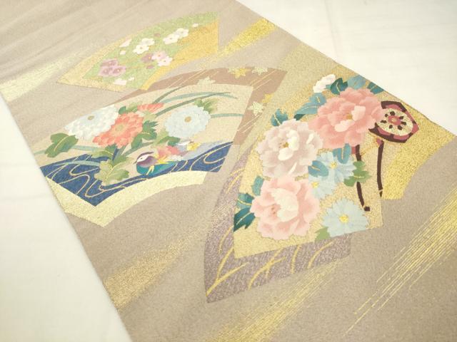 平和屋着物●爪掻き本綴れ　太鼓柄袋帯　地紙重ね花鳥文　金銀糸　正絹　逸品　AABM4836pf