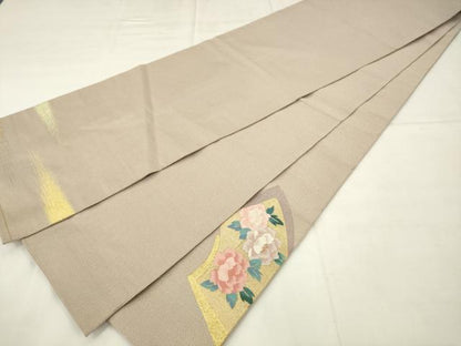 平和屋着物●爪掻き本綴れ　太鼓柄袋帯　地紙重ね花鳥文　金銀糸　正絹　逸品　AABM4836pf