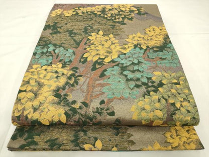 平和屋着物●ファッションデザイナー 花井幸子　六通柄袋帯　風景花文　金糸　正絹　逸品　AABM4844pf