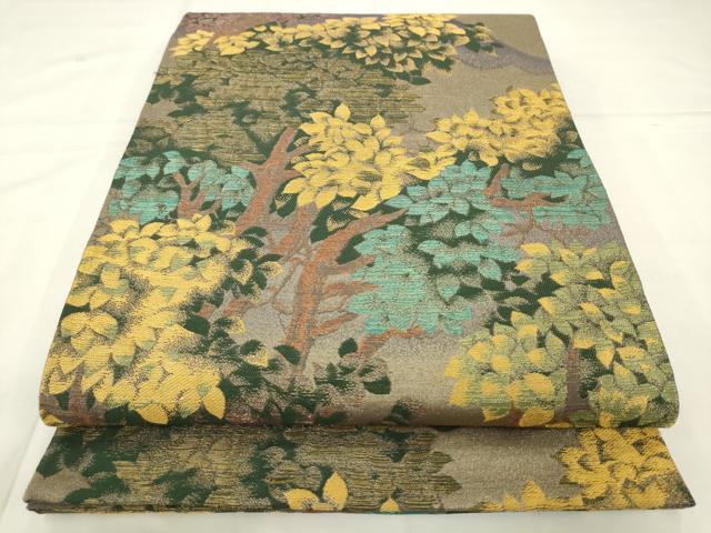 平和屋着物●ファッションデザイナー 花井幸子　六通柄袋帯　風景花文　金糸　正絹　逸品　AABM4844pf