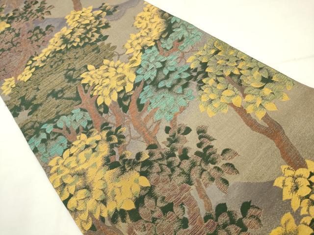 平和屋着物●ファッションデザイナー 花井幸子　六通柄袋帯　風景花文　金糸　正絹　逸品　AABM4844pf