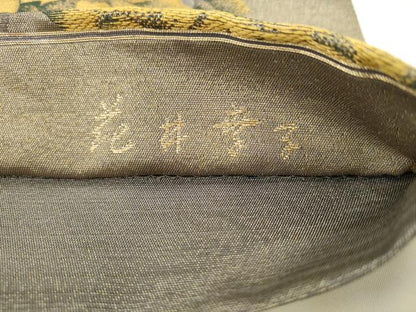 平和屋着物●ファッションデザイナー 花井幸子　六通柄袋帯　風景花文　金糸　正絹　逸品　AABM4844pf