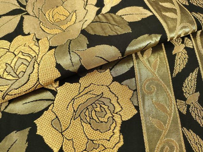 平和屋着物●染色作家　斉藤三才　六通柄袋帯　花鳥間道　黒地　金糸　正絹　逸品　AABM4847pf