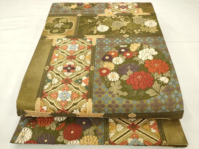 平和屋着物●唐織・西陣の老舗・名門・藤原織物　六通柄袋帯　草花文　金糸　正絹　逸品　AABM4849pf
