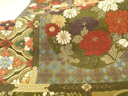 平和屋着物●唐織・西陣の老舗・名門・藤原織物　六通柄袋帯　草花文　金糸　正絹　逸品　AABM4849pf