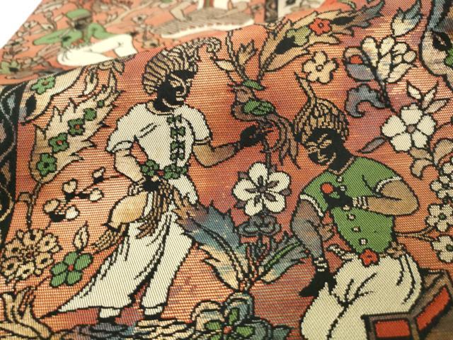 平和屋着物●西陣　京の名門　じゅらく謹製　六通柄袋帯　珀越　人物風景文　金糸　正絹　逸品　AABM4851pf