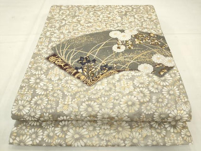 平和屋着物●西陣の名門　加納幸謹製　太鼓柄袋帯　地紙重ね草花文　金糸　正絹　逸品　AABM4852pf